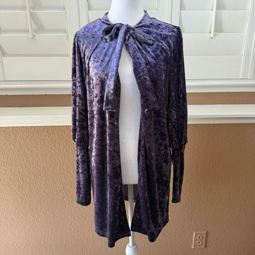 Lively Ghost Women’s Purple Crushed Velvet Cardigan With Tie Sz M Alt Goth Indie